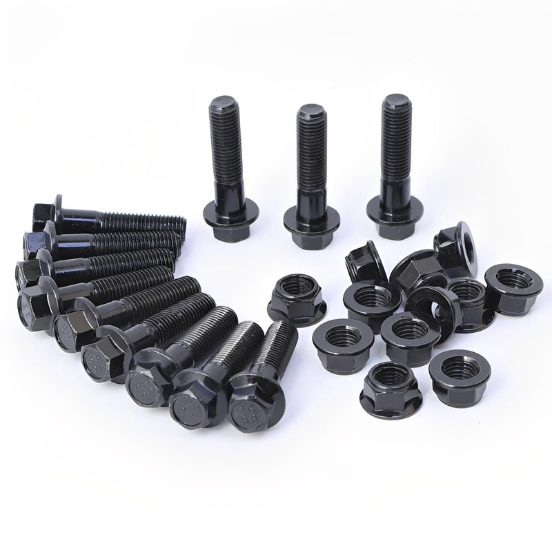 Minho M10-1.25 x 40mm Flange Head Bolts in Carbon Steel Material,Flange Hexagon Screws Come with Flange Nuts,Black Oxide Finish Plated,Partial Thread, 12 Sets - Image 1